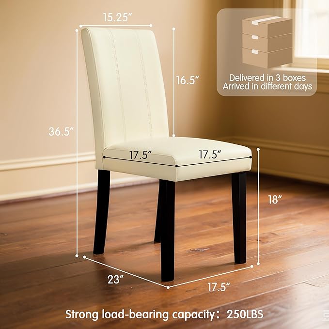 CHUN YI Dining Chairs Set of 6, Faux Leather Dining Room Chairs, Upholstered Parsons Chairs for Dining Room Kitchen Side Chair with Sturdy Wood Legs, Cream (Only Chairs)