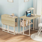 32'' Small Folding Table, Foldable Table with w/Rollers and Fixed Feets,Steel Frame and MDF Top,Couch Table for Small Space, Easy Assembly, Natural and White