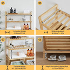 Double Tilt Out Laundry Hamper, Bamboo Hamper with 2 Removable Bags, Pull Out Laundry Hamper Cabinet, Bathroom Storage Shelf for Laundry Room, Living Room, Bedroom (3-Tier, Natural)