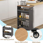 POWERSTONE 4-Tier Slim Storage Cart, Narrow Kitchen Rolling Cart w/Handle & Open Shelves, Skinny Slide Out Utility Organizer Trolley for Kitchen Bathroom Laundry Small Spaces Grey & Natural