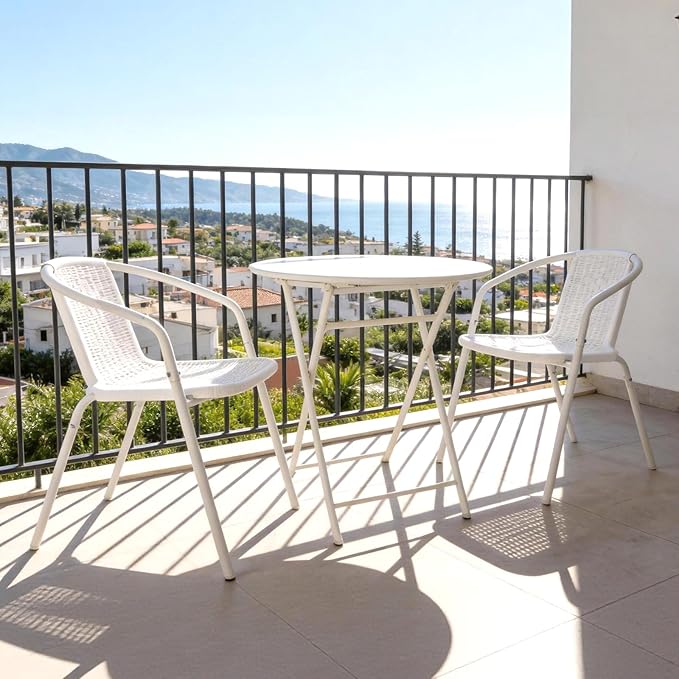 VINGLI PE Rattan Outdoor Dining Chairs Set of 4, Plastic Stackable Patio Chairs for Indoor, Porch, Restaurant, Garden, White