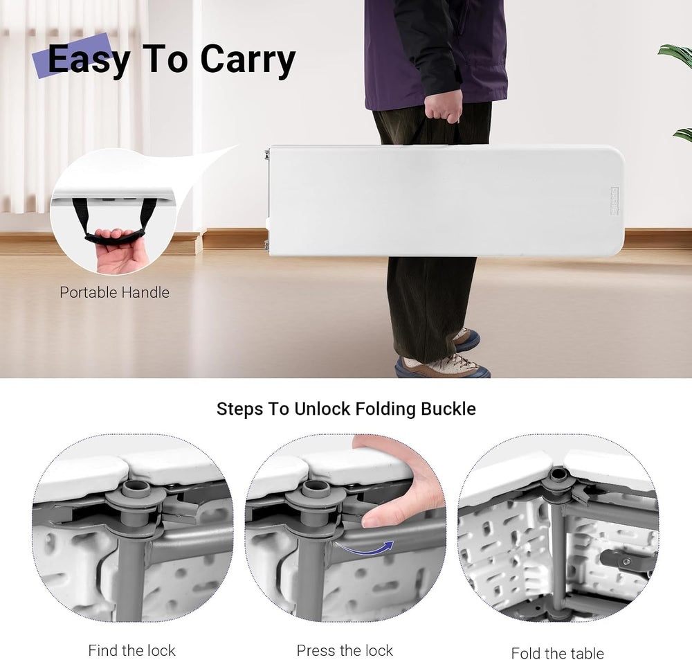 Folding Bench 6ft,Portable Plastic Bench Seat with Handle,White,2 Pack | Heav...