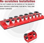 WORKPRO Magnetic Socket Organizer, 1/2-Inch SAE Sockets Holder, Socket Trays Holds 16 Pieces Standard Size and Deep Size Sockets(Socket not Included)