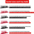 6PCS Socket Organizer Tray Set, Red SAE & Black Metric Socket Storage Trays, 1/4-Inch, 3/8-Inch & 1/2-Inch Drive Deep and Shallow Socket Holders for Toolboxes