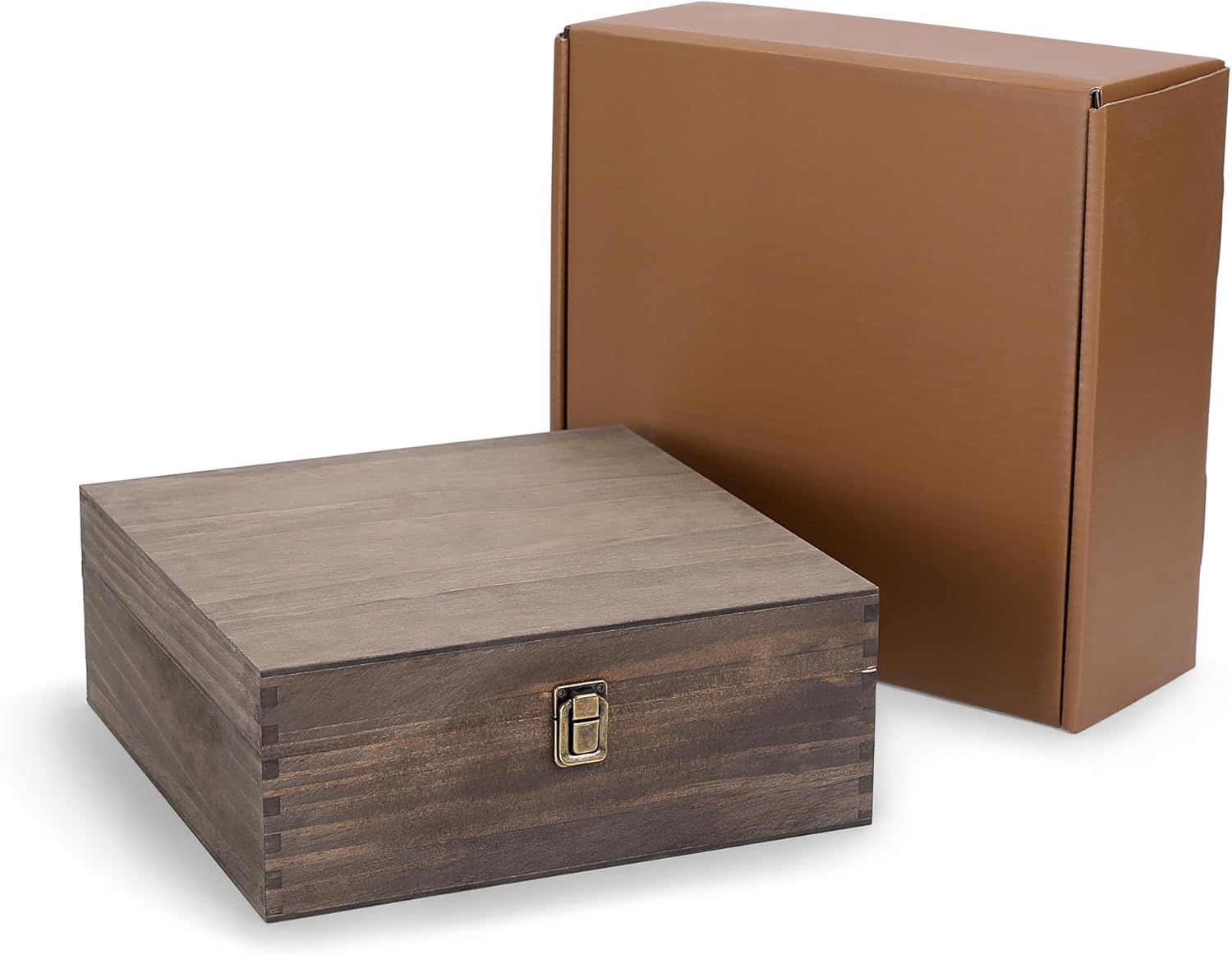 makerflo Medium Dark Walnut Wood Memory Box (Pack of 1) with Hinged with Clasp, Black Felt Inside, Keepsake Wooden Box Ideal for Craft and Personalization (Laser Engraving, Epoxy, UV DTF, and Vinyl)