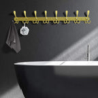 Dseap Coat Rack Wall Mount - 29.5” Long 8-Tri-Hooks Heavy Duty Coat Hanger Rail Wall Hooks for Hanging Coats Hats Clothing Clothes Purse Mudroom Entryway, Gold