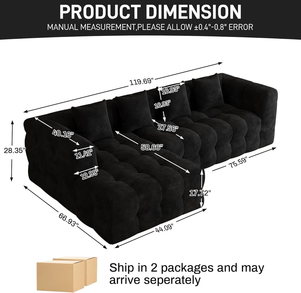 120" Oversized Modular Sectional Couch,Cloud Sectional Sofa with Deep Se...