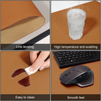 DAWNTREES Dual Sided Desk Mat,Leather Desk Pad,Brown 35.5"x17",Cork Desk Mat Protector,with PU Leather Valet Tray Organizer,Large Mouse Pad,Desk Writing Pad for Office and Home