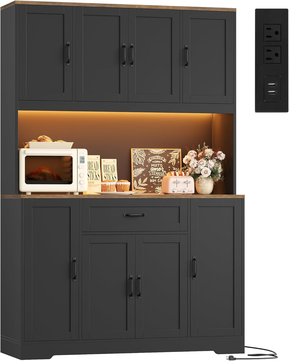 HITHOS 70" LED Kitchen Pantry Cabinet with Charging Station, 47" Wi...