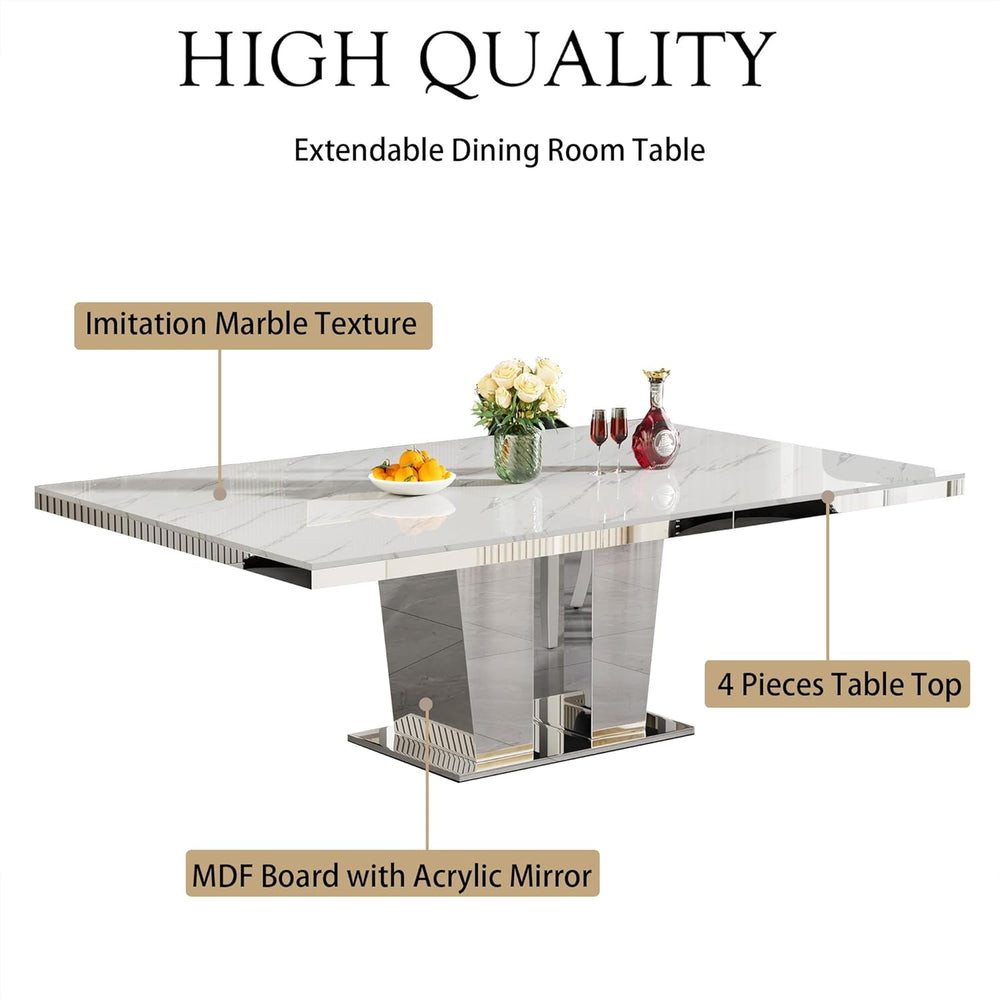 94.5“ Rectangular Dining Table for 6 8 10, Modern White Extendable Kitchen Ta...