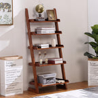 5-Tier Ladder Shelf, Minimalism Wood Ladder Bookshelf L-Shaped Leaning Storage Bookshelf Freestanding Open Bookcase for Living Room Bedroom Offices (Walnut Brown)