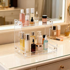 Clear Bathroom Countertop Organizers and Storage,2 Tier Acrylic Cosmetics Stand Vanity Storage Organizer,Large Capacity Corner Shelf for Bathroom,Dresser,Kitchen 11.4" L x 8.3" W x 10.2" H