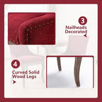 Modern Dining Chairs Set of 4, High Back Dining Chairs Side Chairs with Solid Wood Legs, Upholstered Fabric Dining Room Chairs for Dining Room Kitchen, Burgundy Red