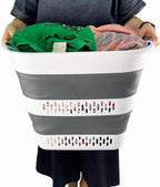 SAMMART 40L (10.5 Gallon) Collapsible Plastic Laundry Basket - Foldable Pop Up Storage Container/Organizer - Portable Laundry Hamper - Space Saving (1, White/Steel Grey)