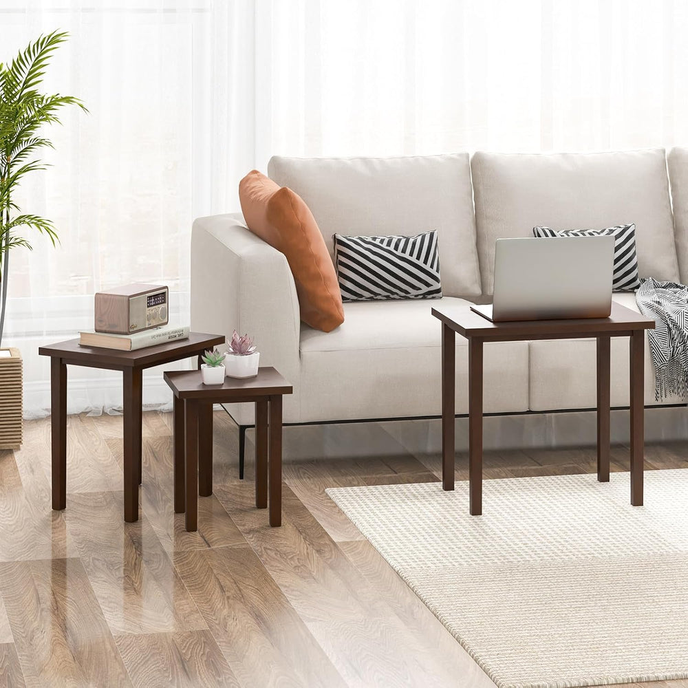 Giantex Nesting Tables Set of 3, Farmhouse Stacking Side Table with Rubber Le...