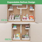 REALINN Under Sink Organizer, 2 Tier Expandable Under Cabinet Organizer, Heights Adjustable Pull Out Storage for Kitchen Bathroom Laundry, White, 2 Pack