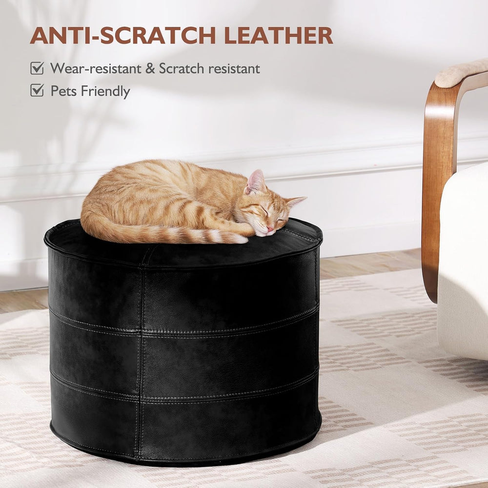 Leather Ottoman,Handmade Stuffed Square Ottoman,Genuine Leather Pouf, Foot Re...