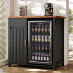 Mini Fridge Cabinet with Charging Station, Modern Fluted Coffee Bar Cabinet with Beverage and Wine Storage, Compact Coffee Bar with Mini Fridge Space for Kitchen, Dining Room or Living Room