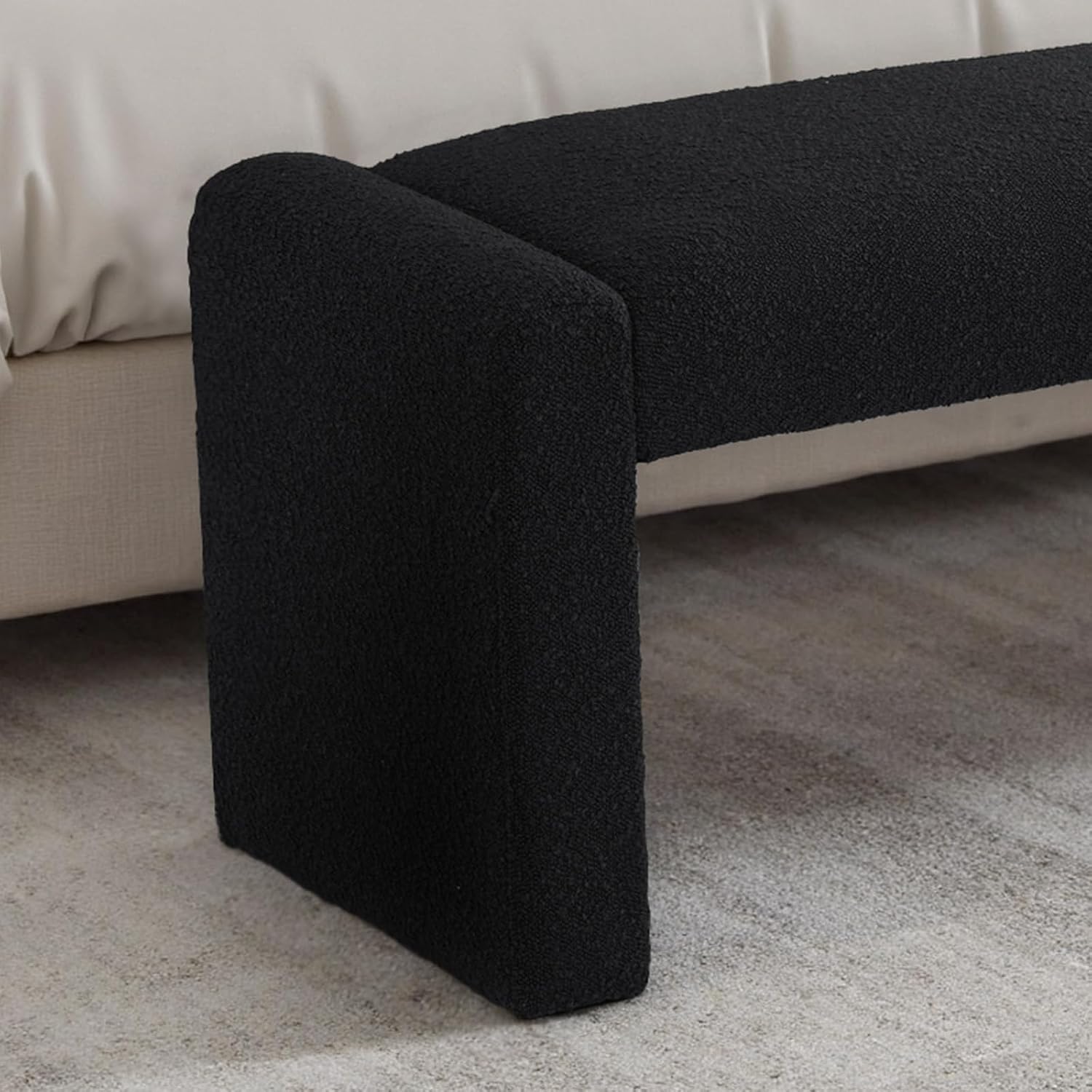 Black Entryway Bench with Solid Wood Frame, 47" Boucle Upholstered Bench | End of Bed Bench with Cushion Seat Ottoman Padded Benches for Bedroom, Living Room, Window, Hallway, Foyer, Reading