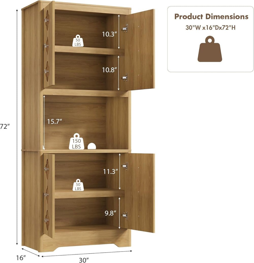 Garvee 72" Tall Pantry Cabinet, Kitchen Hutch Storage Cabinet with Count...