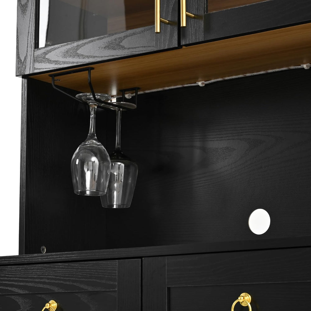 74.8" Tall Arched Kitchen Pantry with Power Outlet & LED Light, Kitc...
