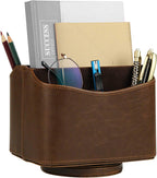 HofferRuffer Spinning Remote Control Holder, Remote Caddy, Spinning Remote Control Organizer, PU Leather (Classic Brown)
