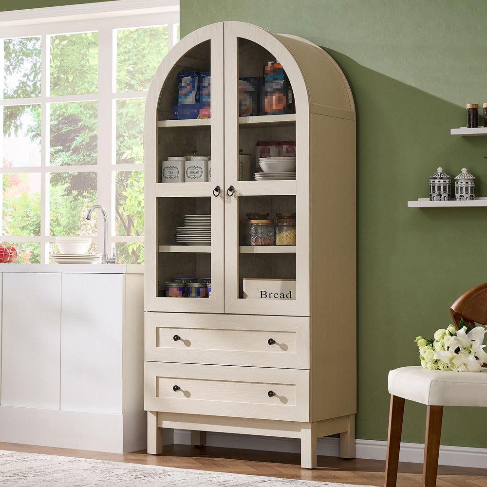 IFGET 71" Tall Arched Kitchen Pantry, Kitchens Storage Cabinets, Cream
