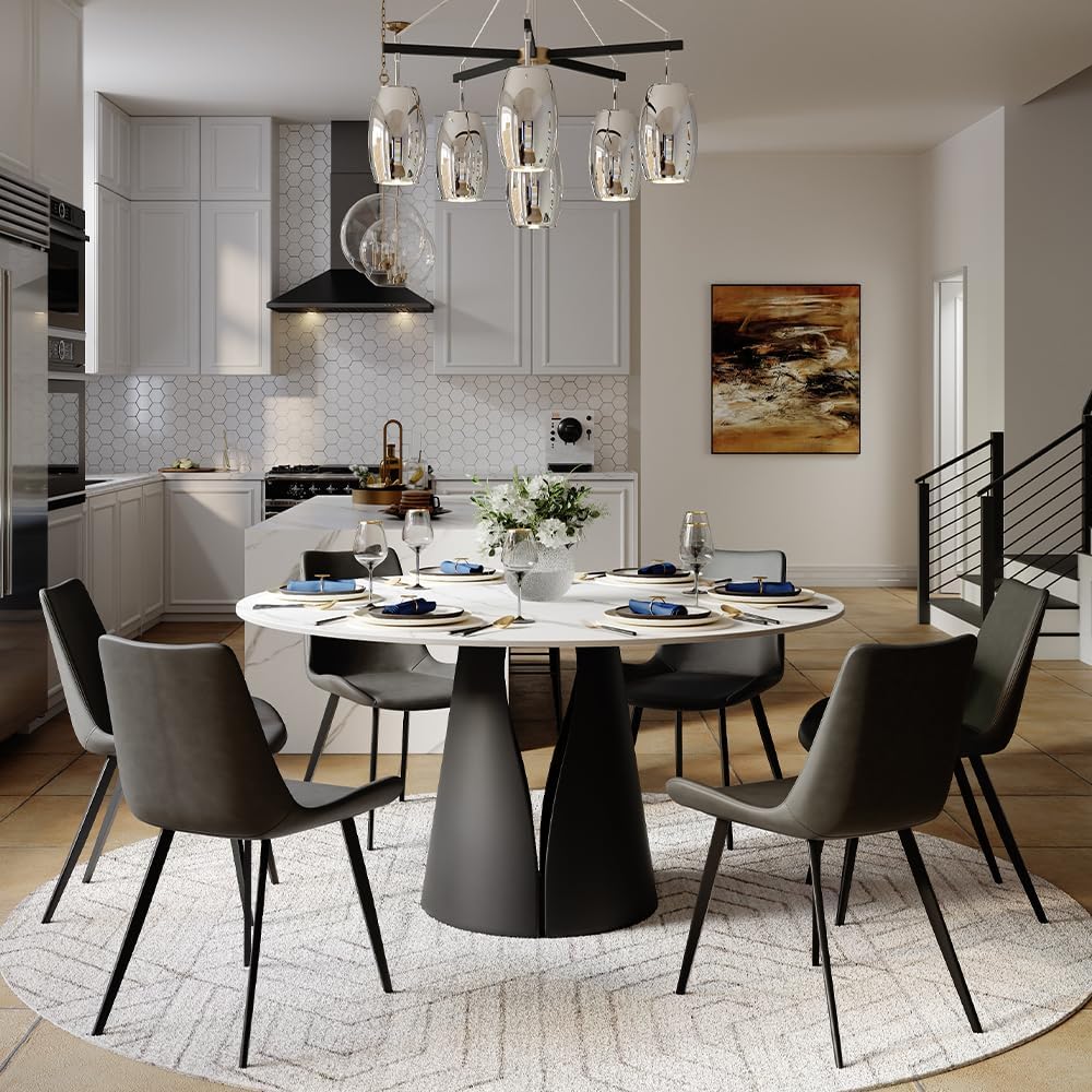 POVISON 59" Modern Round Dining Table, Marble Round Dining Room Table fo...