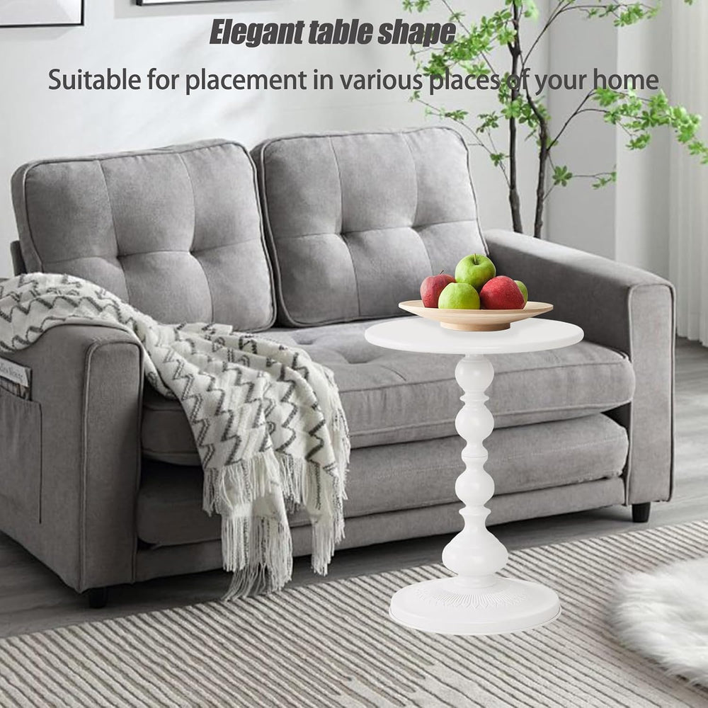 Pedestal White Metal Side Table, Sofa Coffee Table, Small TV Tray Table for T...
