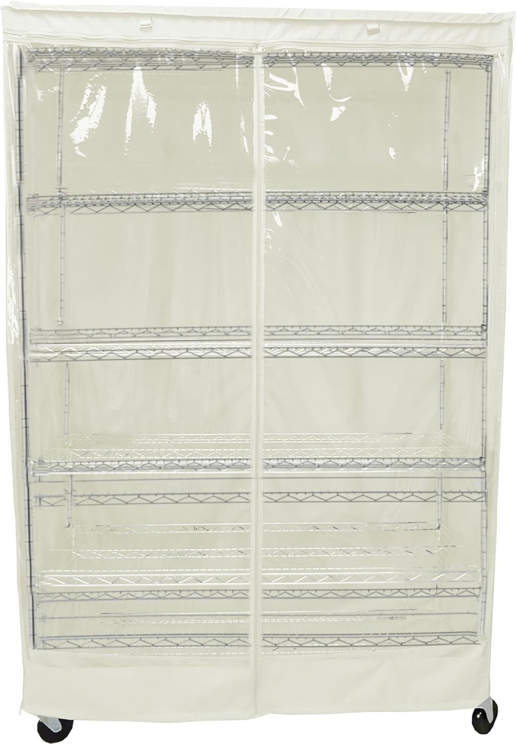 Formosa Covers Premium Clear Front Wire Shelf Steel Rack Cover Off White - Heavy-Duty Storage Solution for Wire Shelving Rack (48”Wx18”Dx72”H) - Waterproof PVC, Water/Dust Resistant Fabric, Zippers | Keep It Clean & Seen | Dustproof Waterproof 300D