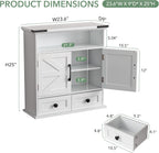 Bathroom Wall Cabinet, 23x25 Inch Farmhouse Medicine Cabinet Over Toilet with Drawer 2 Doors, Motion Lighting & Adjustable Shelves, White Above Toilet Storage for Laundry, Kitchen