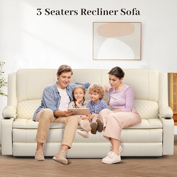 3-Seater Recliner Sofa, Manual Reclining Couch with Multi-Functional Middle Seat, Reclining Sofa for Living Room with Hidden Storage Space, Cup Holders, and Removable Console