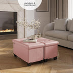 STORAGEBUD Storage Ottoman Bench with Bins, 30-in Storage Bench for Bedroom End of Bed, Folding Foot Rest Ottoman for Living Room Max 660lbs, Faux Leather Ottomans, Pink