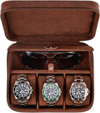 Awesometik 3 Slot Luxury Travel Faux Leather Watch Case. Watch Storage Organizer. Watch Display & Watch Holder. Perfect For Watch Collection. Ready to Gift for Men (3 Slot Watch Case)