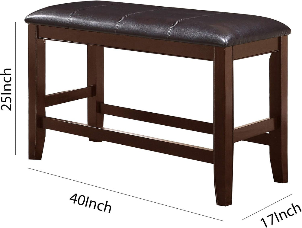 Wooden Counter Height Bench with Cushioned Leatherette Seat, Solid Wood Frame...