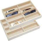 Amylove 2 Pcs Sunglass Organizer Trays Glasses Stackable Jewelry Trays Sunglass Organizer Display Box(8 Grids,Beige)