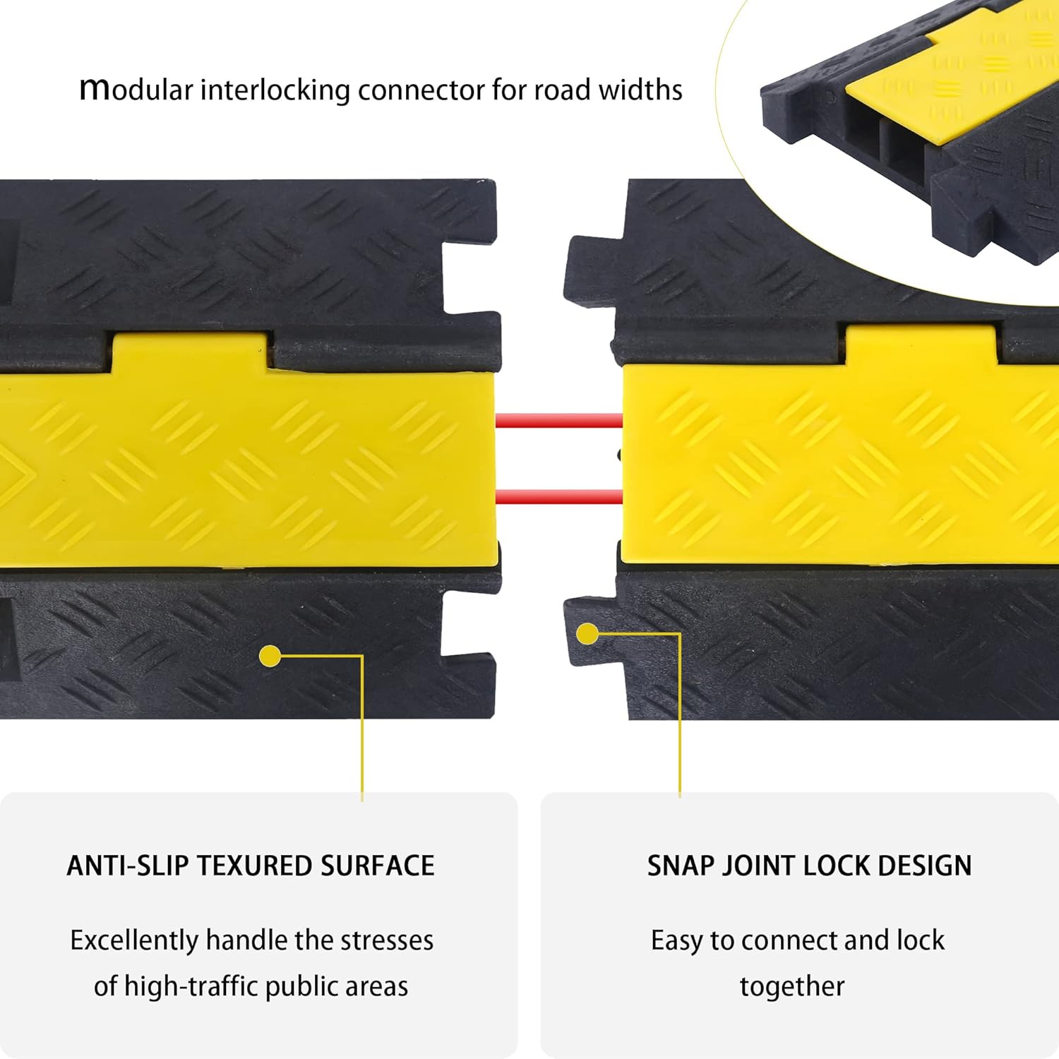 Cable Ramp Cable Protector Ramps Wire Hose Protective 2 Channel Traffic Rubber Plastic Cord Cover Speed Bump for Asphalt Concrete Gravel Driveway Outdoor, 4 Pack