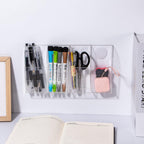 Yeeco Acrylic Remote Holder Wall Mount - 4 Compartment, Clear Acrylic Remote Control Holder, 10.4''1.6''5.6'' Wall Pen Holder, Pen & Makeup Key Organizer