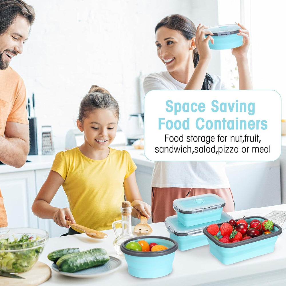 Yaomiao 16 Pack Collapsible Food Storage Container with Lid, Gray, Blue