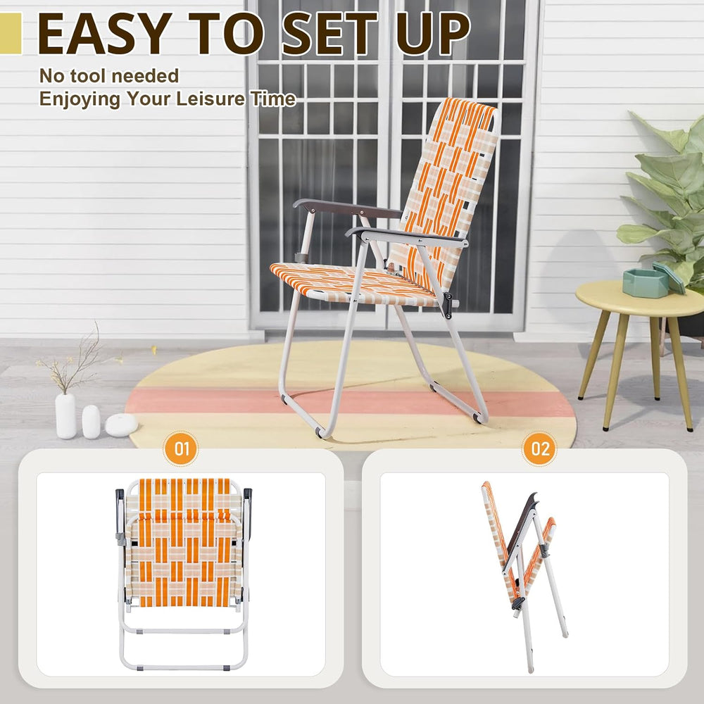 Folding Webbed Oversized Lawn Chairs Set of 2, 260 LBS High Beach Chair for A...