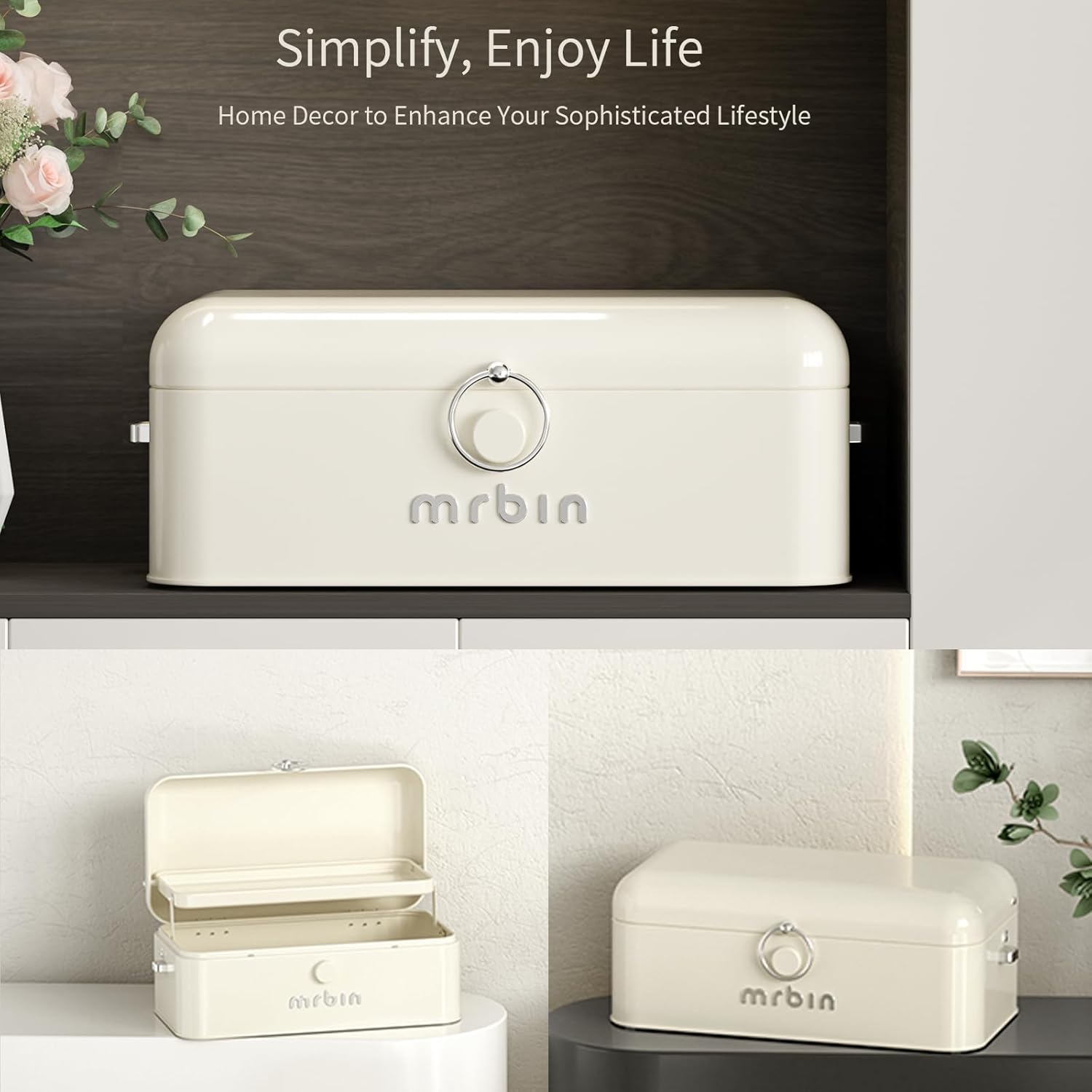 MRBIN Metal 2-Tier Medicine Container Folding Waterproof Safe Boxes and Supply Storage Organizer Empty First Aid Kit for Home Portable Emergency Kit, Cream White