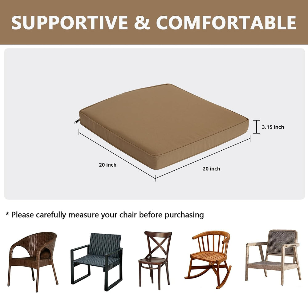 Goodgoods 20x20 Patio Chair Cushions Set of 4, 35D Foam, Brown