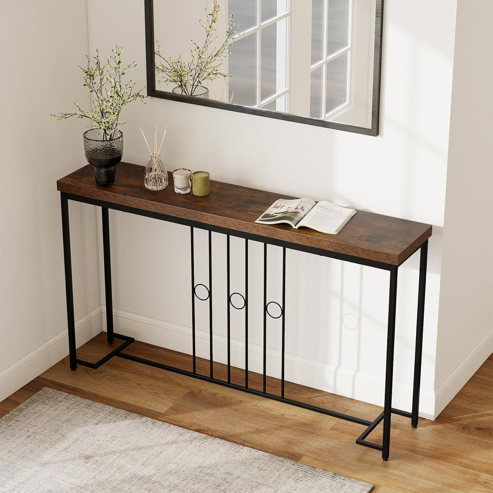 Giantex Industrial Console Table, 55" Narrow Entryway Table with H-Shape...