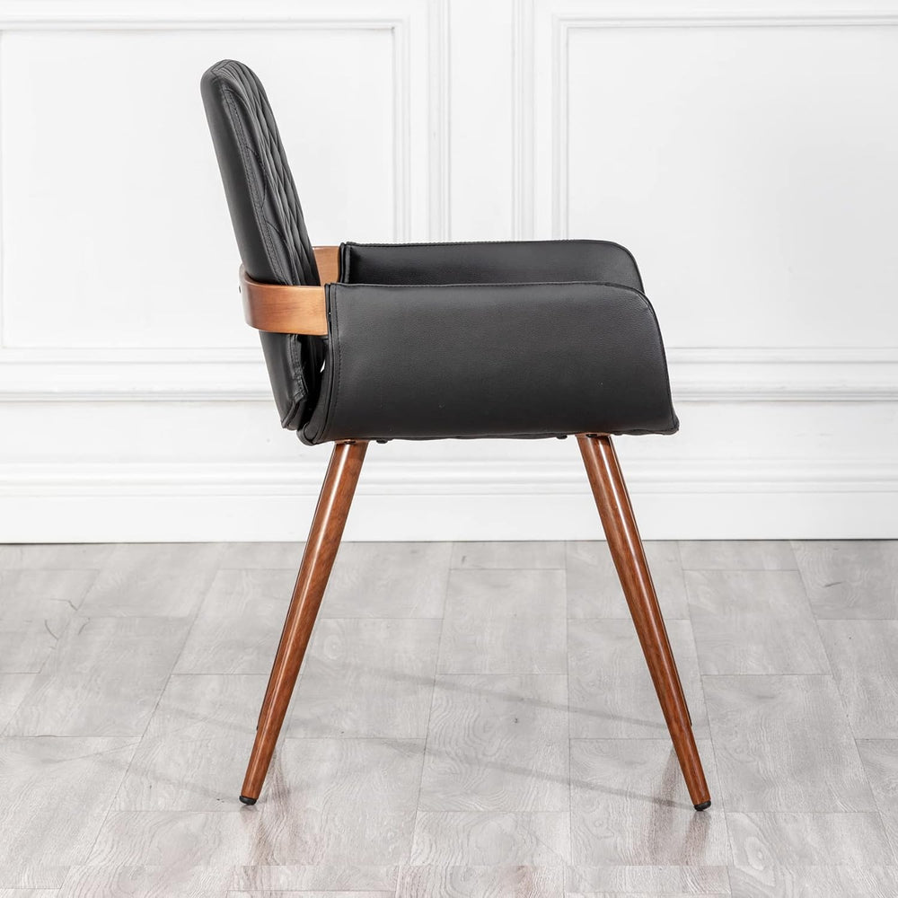 LUNLING Mid Century Modern Faux Leather Dining Chairs Set of 2, Black, Uphols...