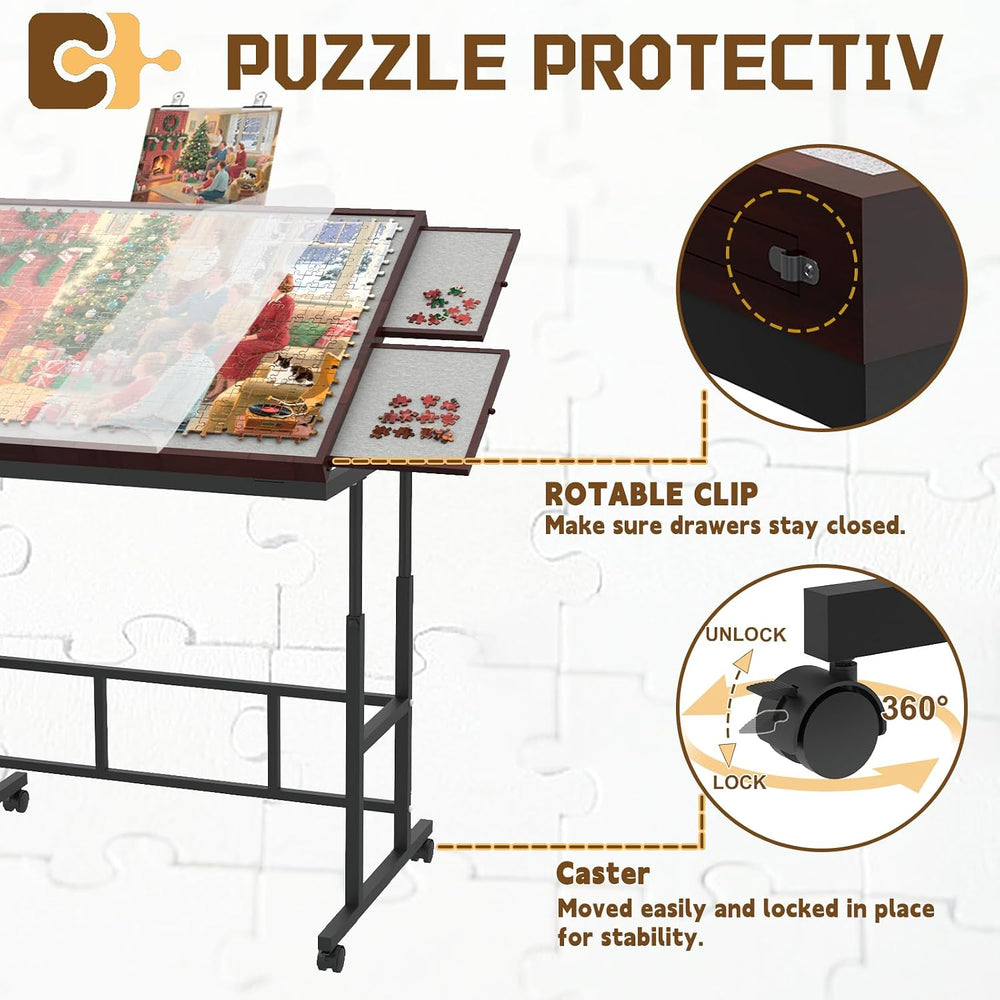 1500 Pcs Puzzle Table with Storage Pocket, Adjustable Height & Angles