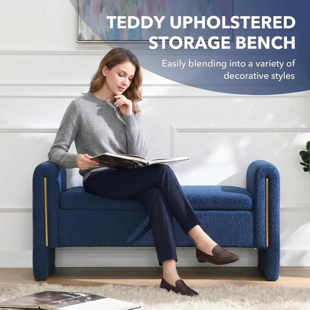 NIOIIKIT 52" Storage Ottoman Bench, Teddy Upholstered Storage Bench with...