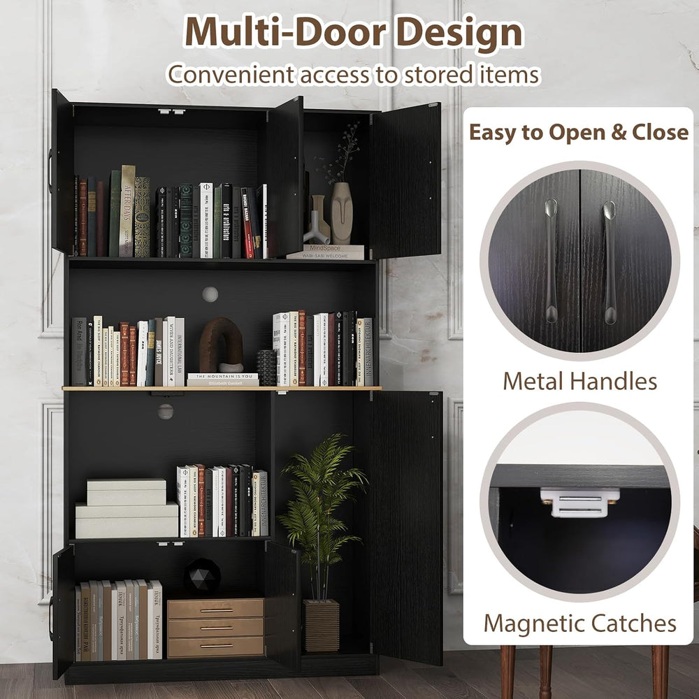 LOKO 71” Tall Kitchen Pantry Cabinet with Charging Station, Wooden Buffet Cup...