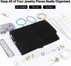 Teamoy Velvet Travel Jewelry Roll, Jewelry Storage Bag Organizer for Necklaces, Earrings, Bracelets, Rings, Brooches and More, Compact and Easy to Carry (Large, Velvet- Black)