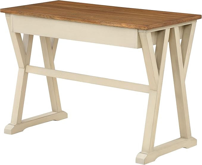 OSP Home Furnishings Jericho Rustic 42 Inch Writing Desk with 2 Drawers and Burnished Decorative Hardware, Antique White