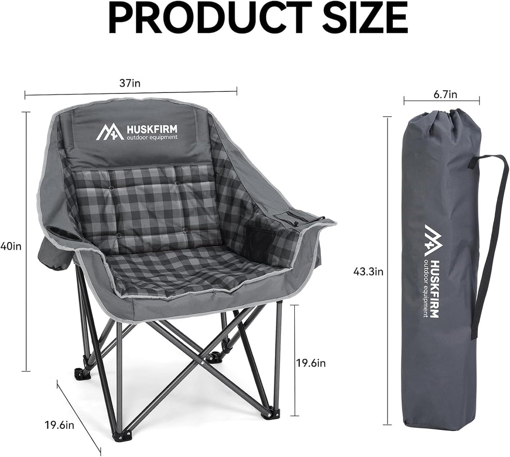 Oversized 2 Pack Camping Chairs, Padded Camping Chair Support 450LBS, Grey